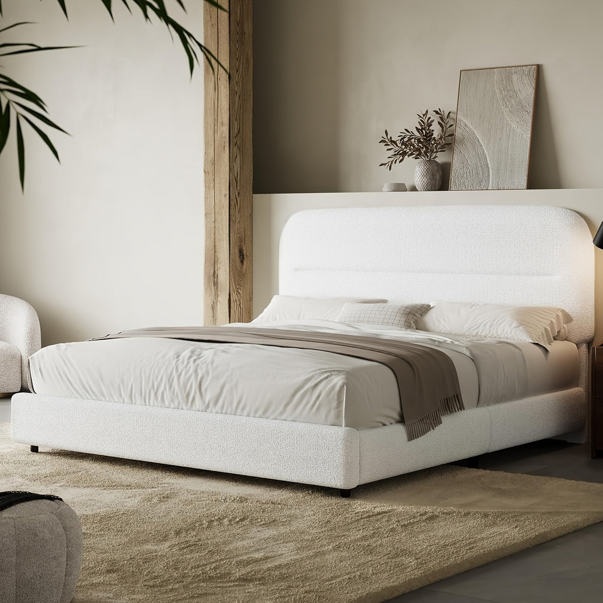 queen bed frame boucle upholstered platform bed frame - Temu