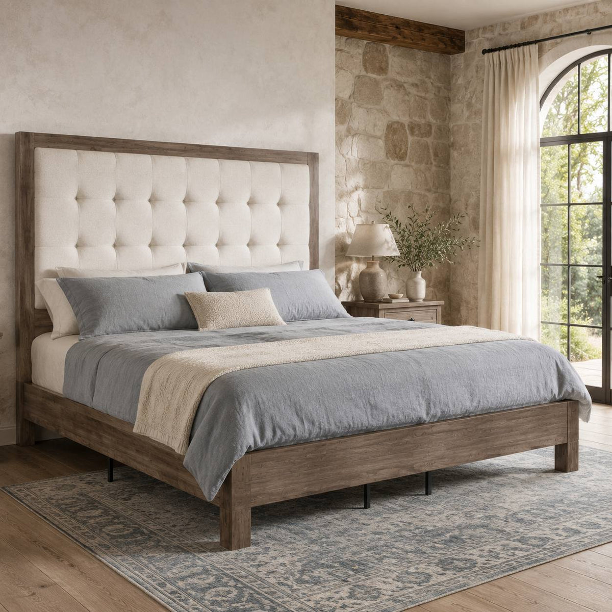 classic vintage solid wood bed frame upholstered headboard - Temu