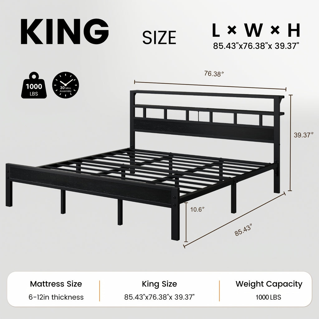 bed frame metal platform bed 2 tier storage led lighting - Temu