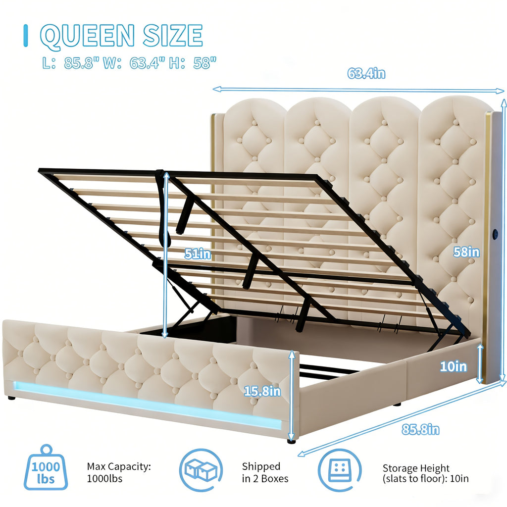 upholstered bed frame lift storage bed tall bed frame camas - Temu