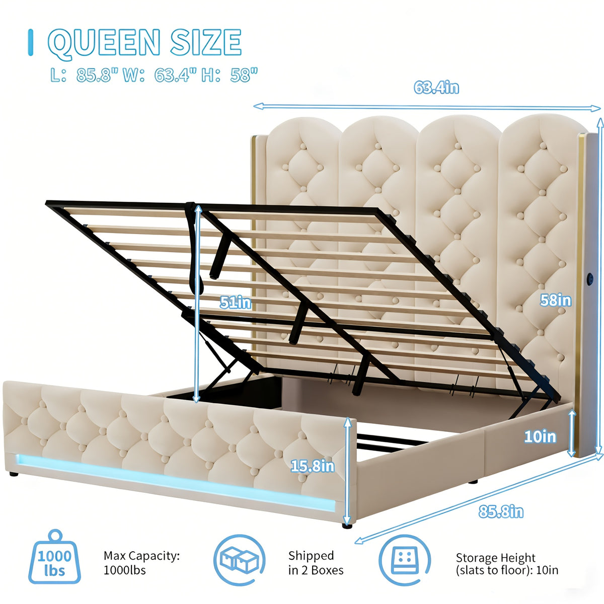 upholstered bed frame lift storage bed tall bed frame camas - Temu
