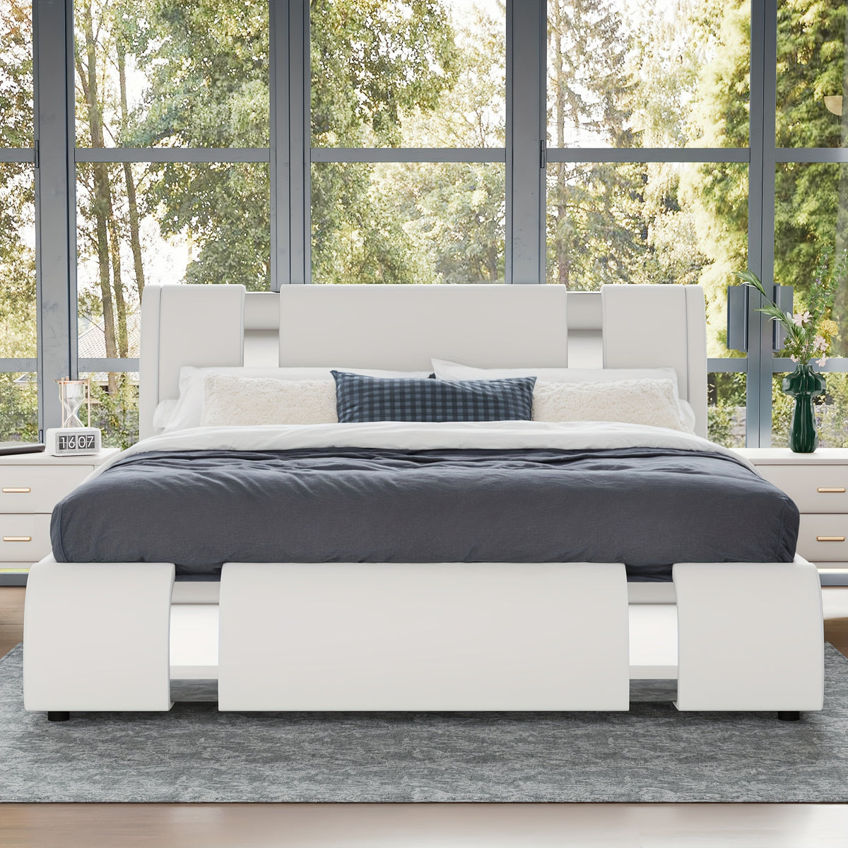 bed frame modern iron pieces decor faux leather - Temu