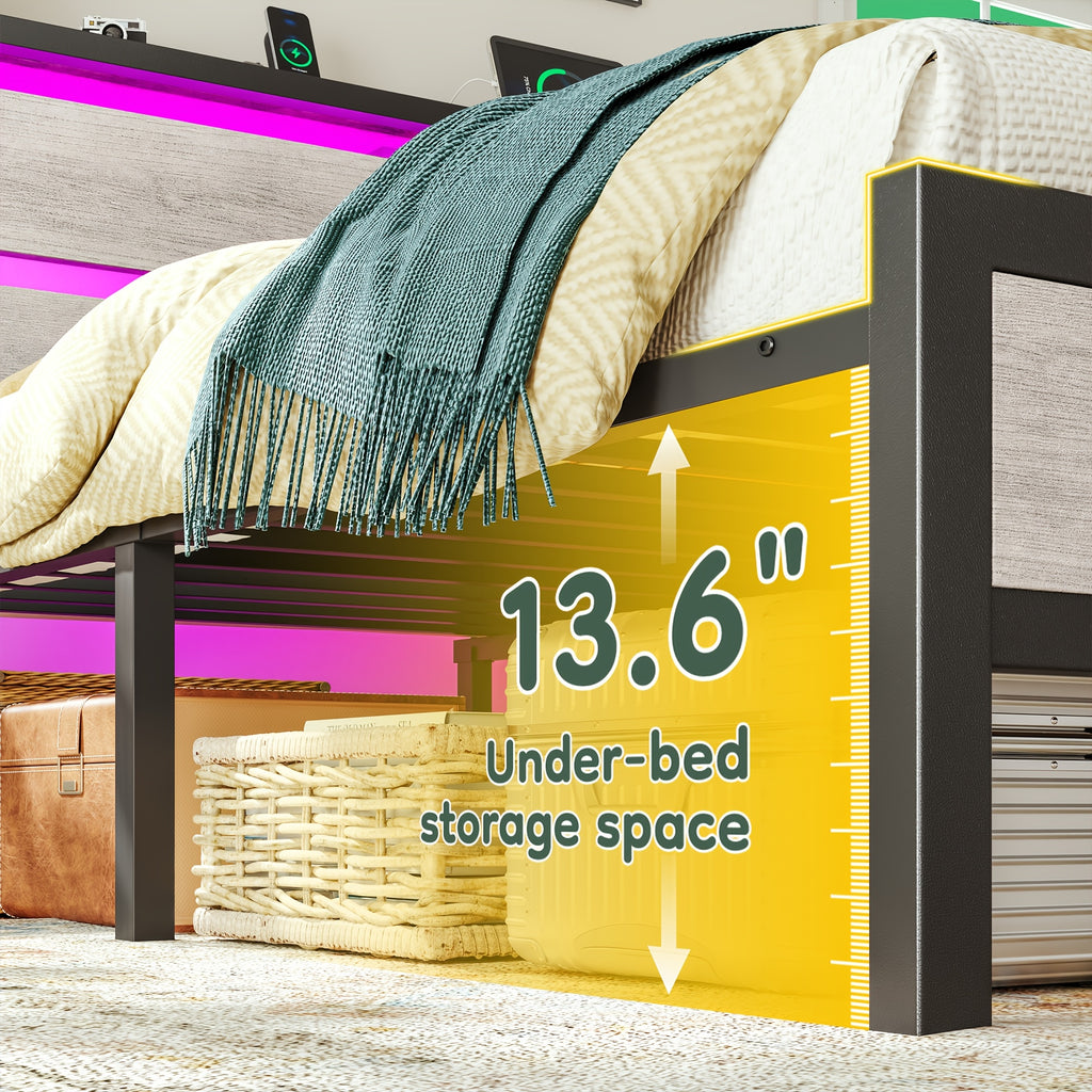 bed frame usb ports led lights headboard shelf heavy duty - Temu