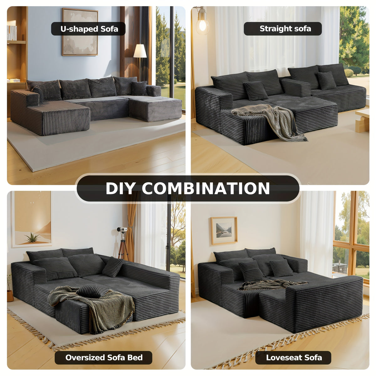 boneless couch sectional sofa living room modern corduroy - Temu