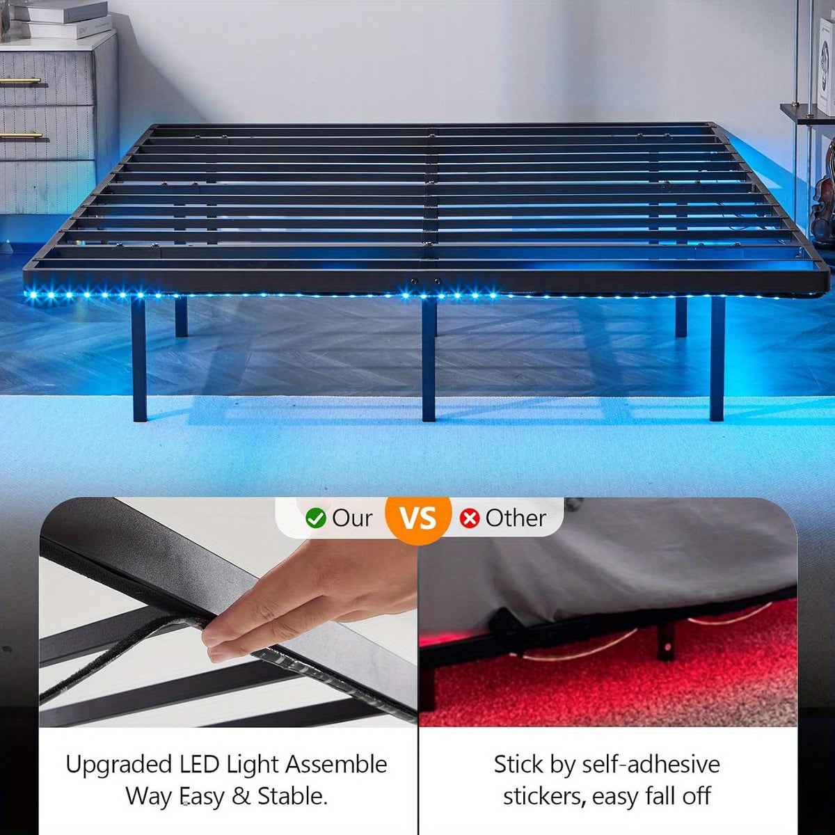 king floating bed frame usb led 14 heavy duty metal platform - Temu