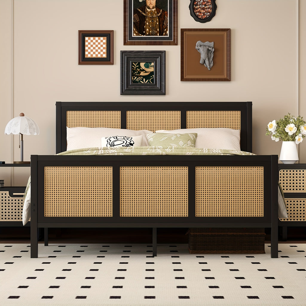 full queen king boho king bed frame headboard metal platform - Temu