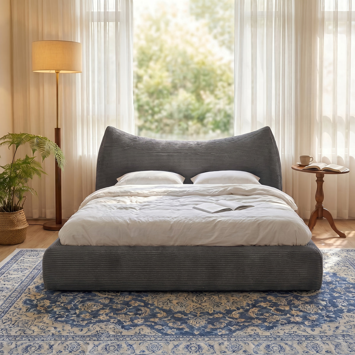 corduroy upholstered bed frame cat ear design - Temu