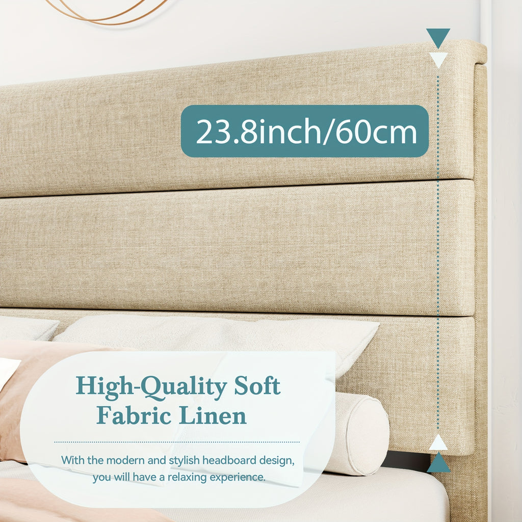 modern fabric upholstered bed frame headboard strong - Temu