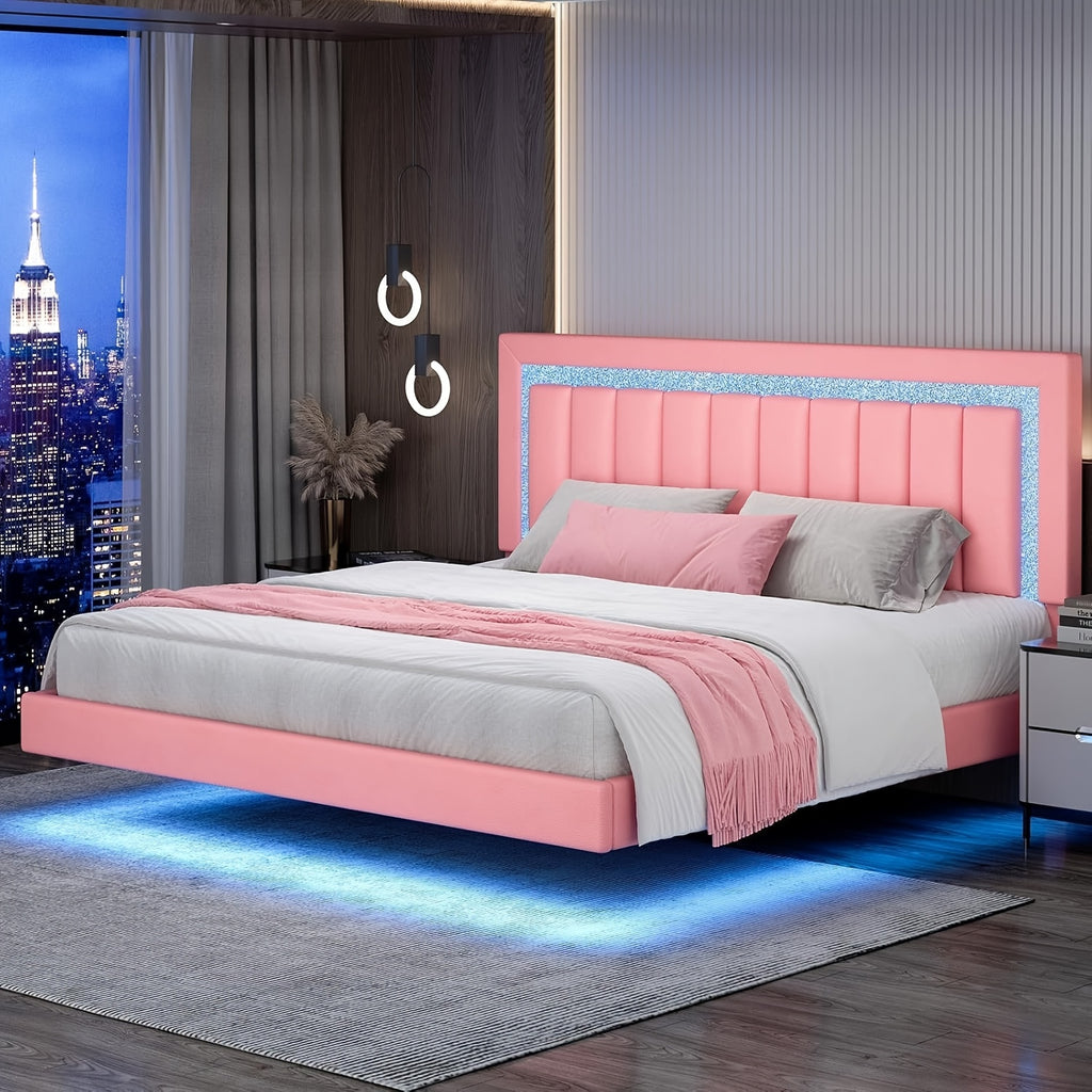 twin full queen smart led lights floating bed frame   - Temu