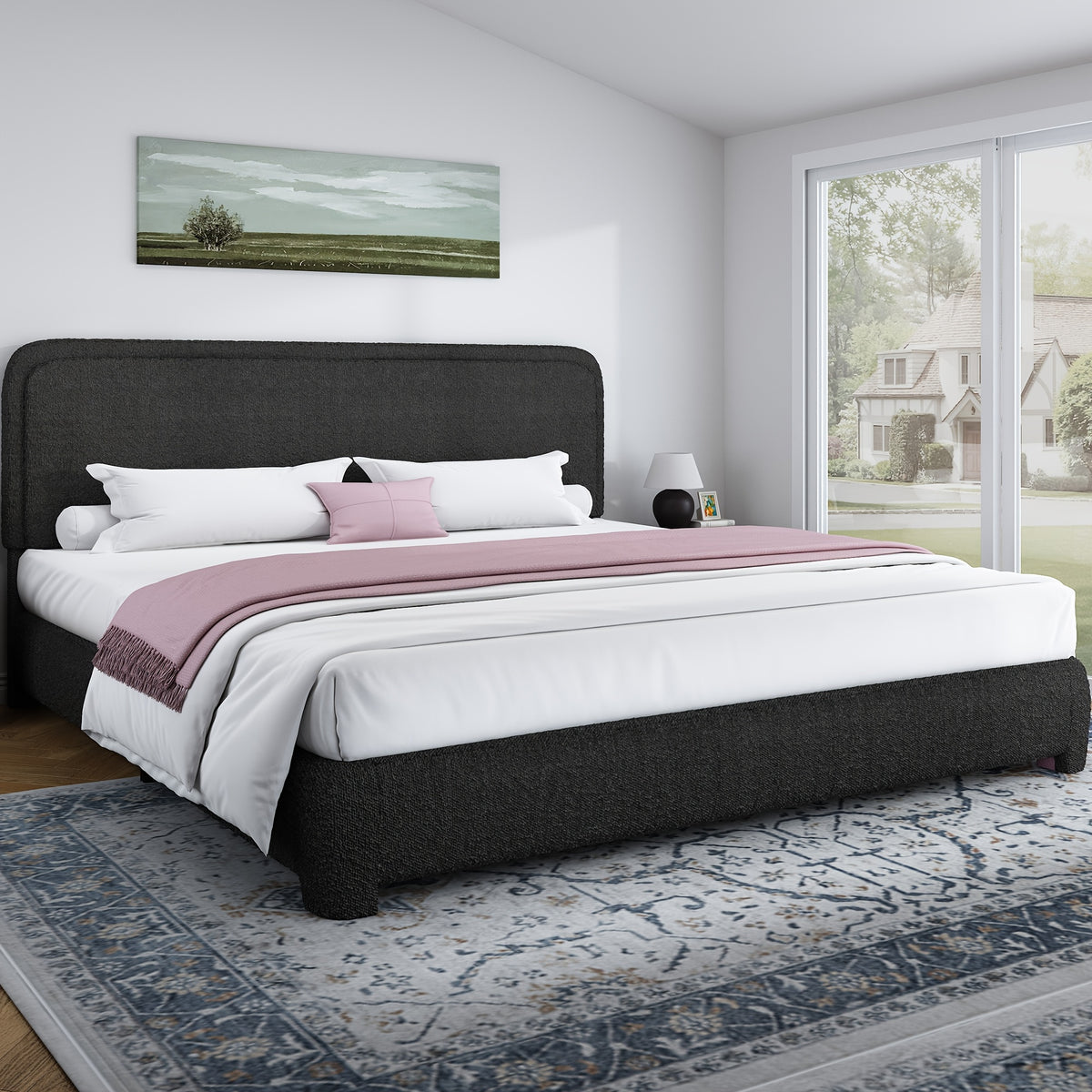 boucle upholstered california king bed frame soft - Temu