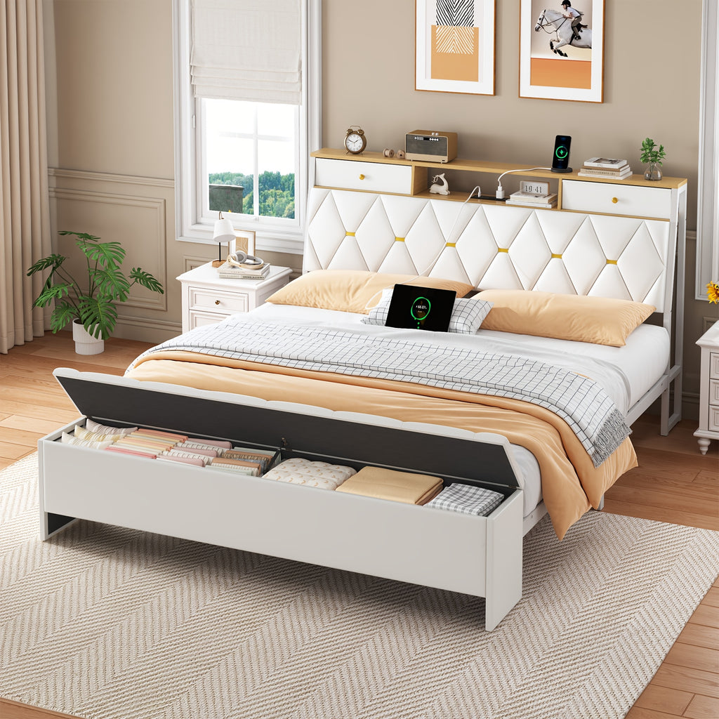 mraeer bed frame storage bench 2 drawers charging station no - Temu