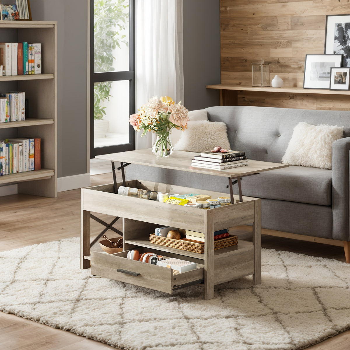 adjustable lift top coffee table storage drawers hidden - Temu
