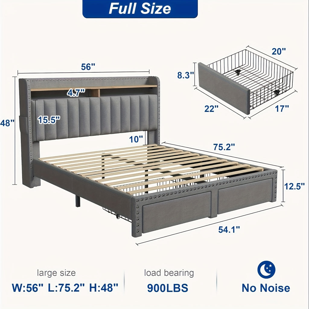 king size upholstered bed frame storage 2 tier headboard 2 - Temu