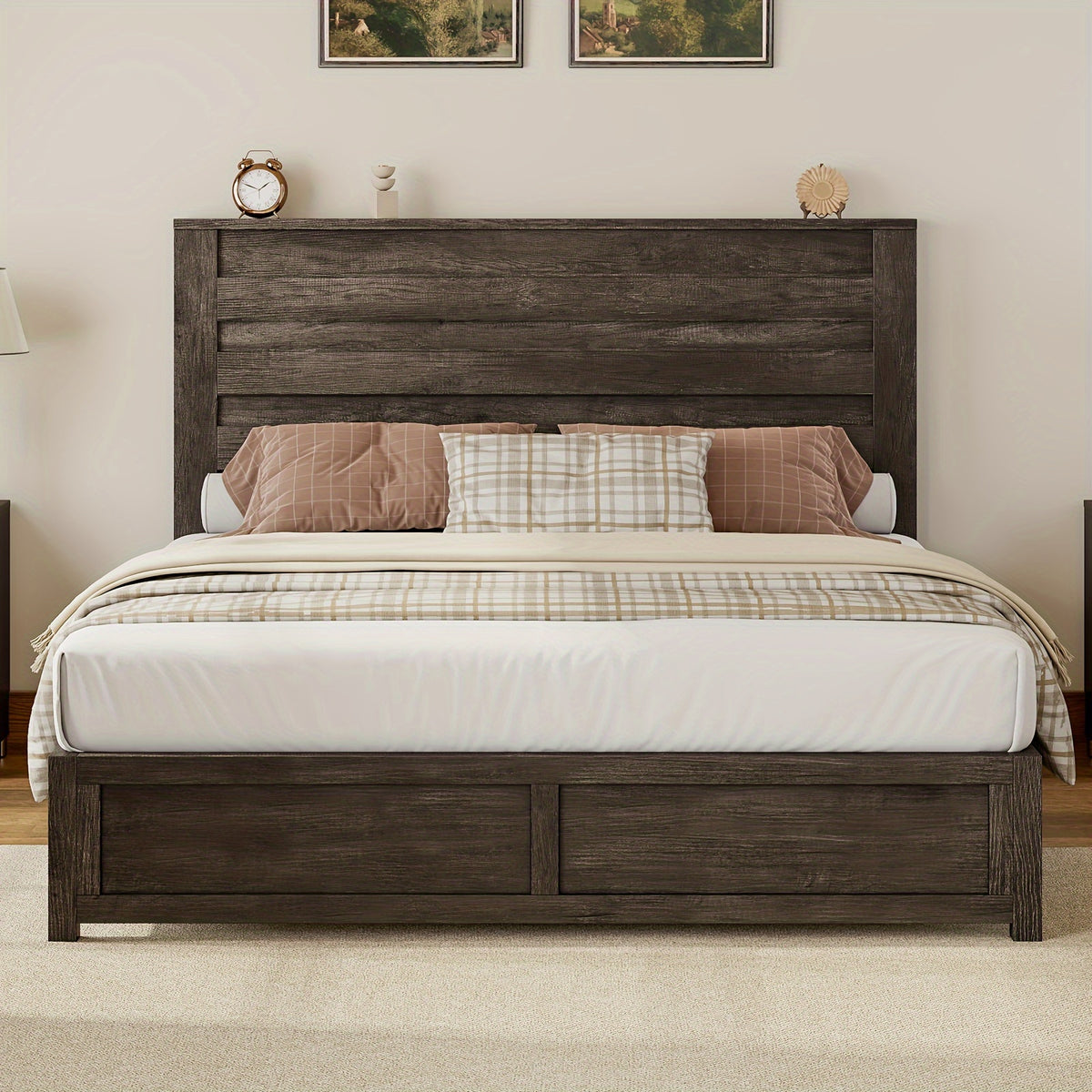 farmhouse bed frame featuring a 49 inch high - Temu