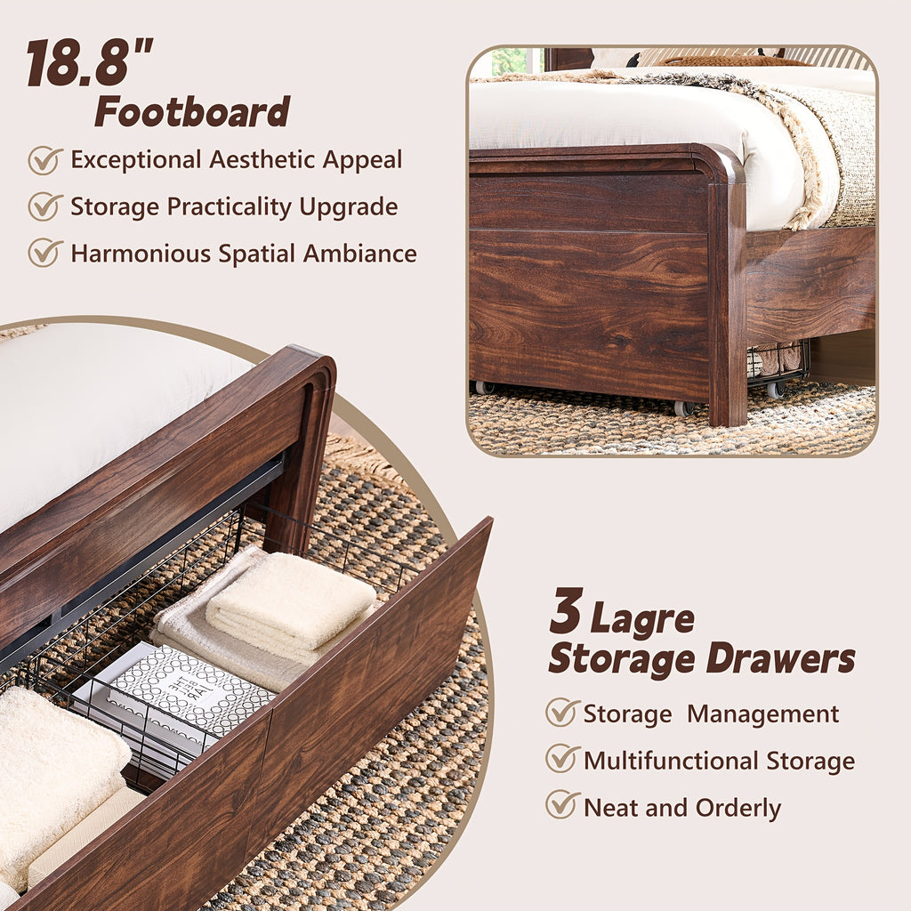 modern king size bed frame 50 tall headboard wood platform - Temu