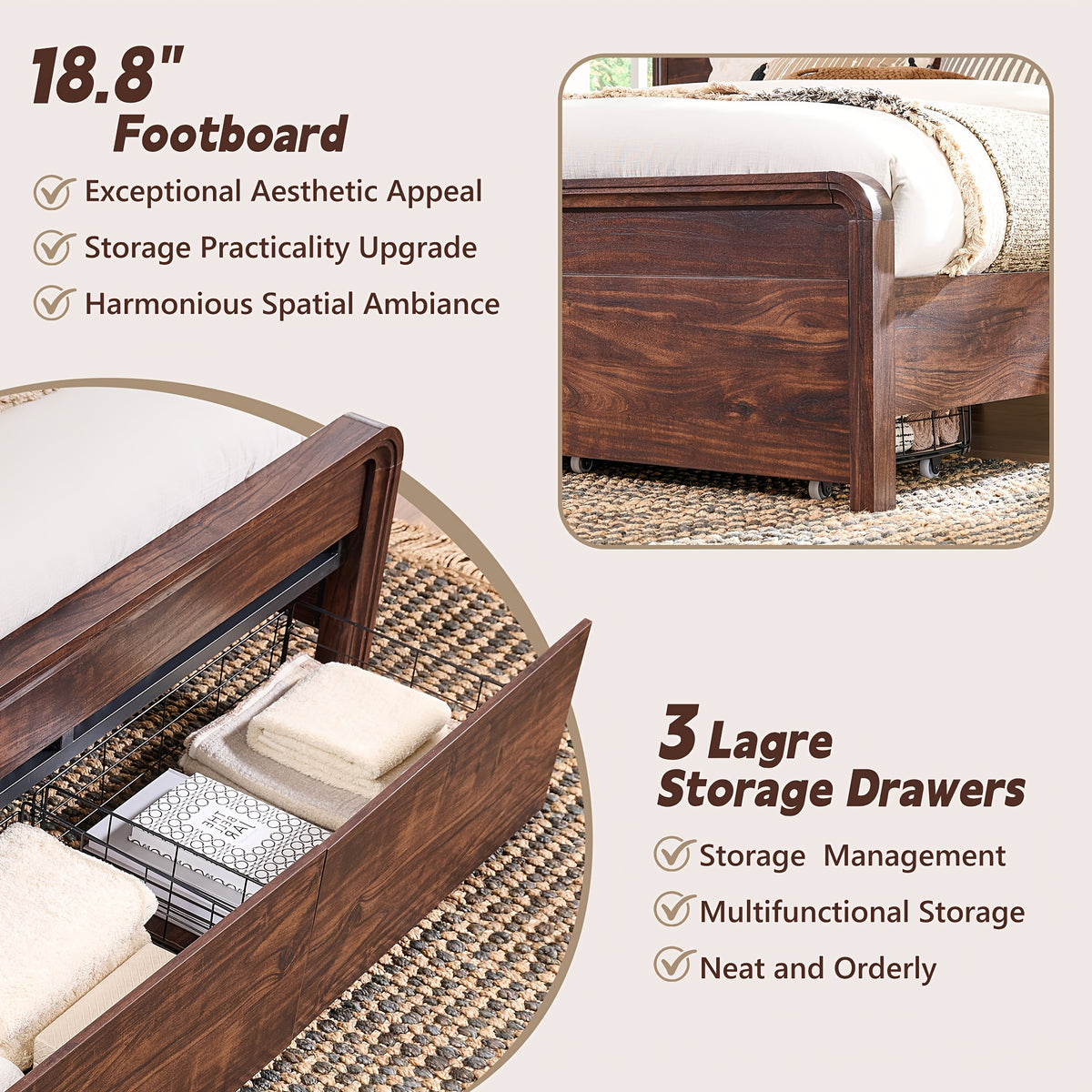 modern king size bed frame 50 tall headboard wood platform - Temu
