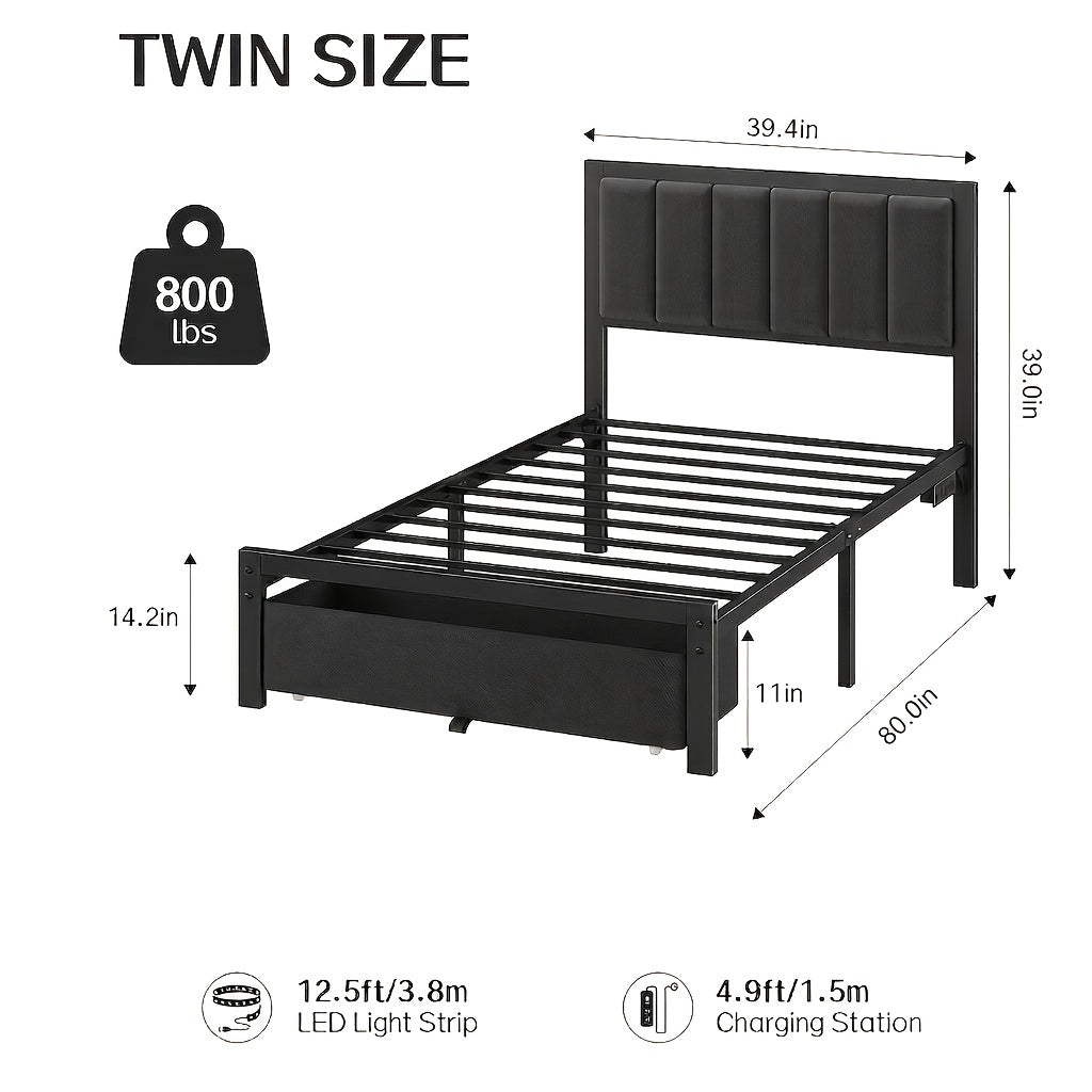 bed frame metal platform bed storage drawers led lighting - Temu