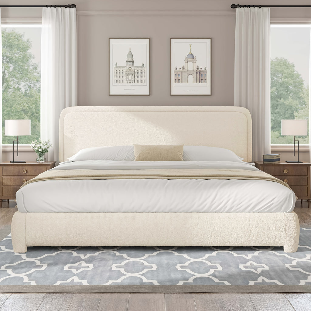 boucle upholstered california king bed frame soft - Temu