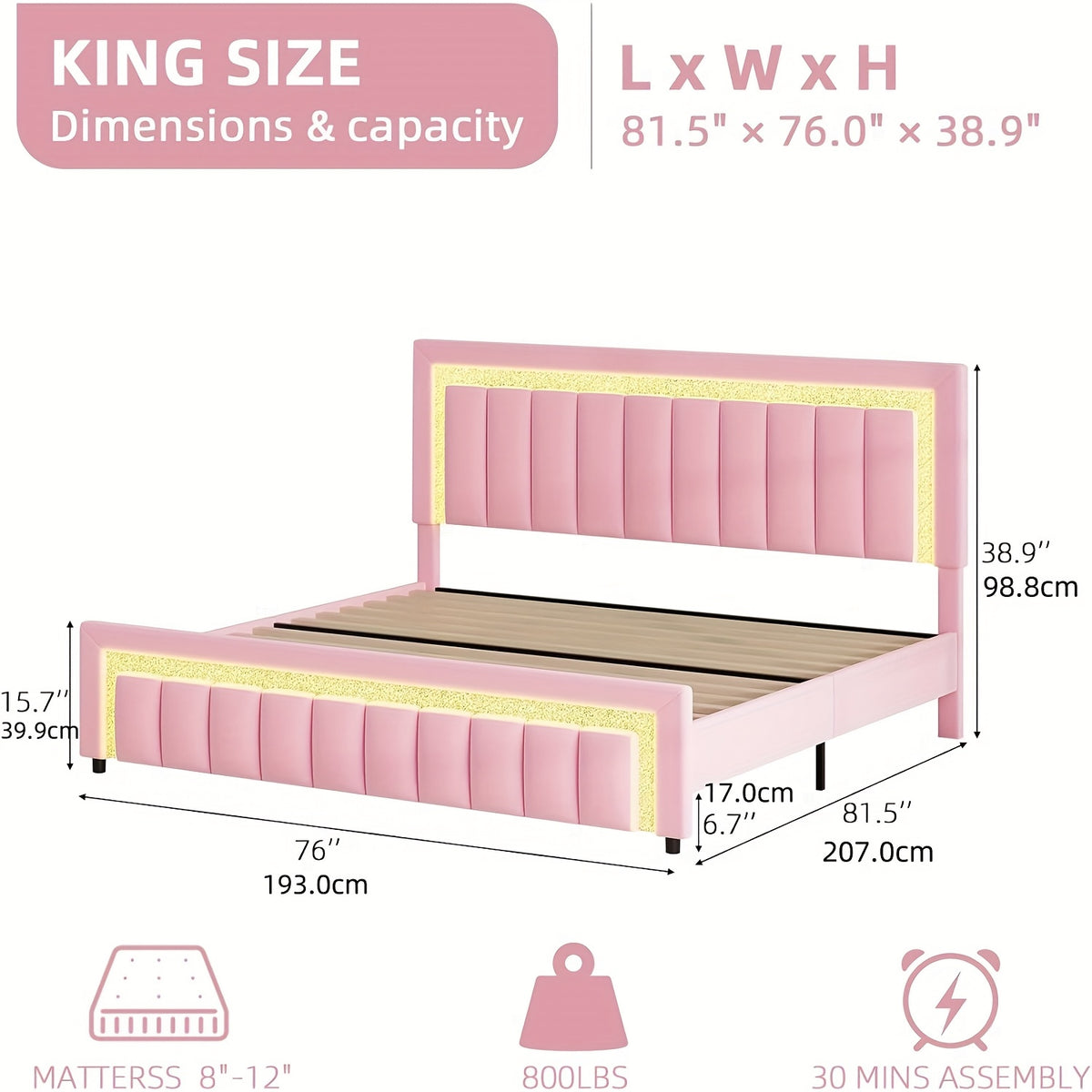 twin full bed frame led lights velvet upholstered headboard - Temu