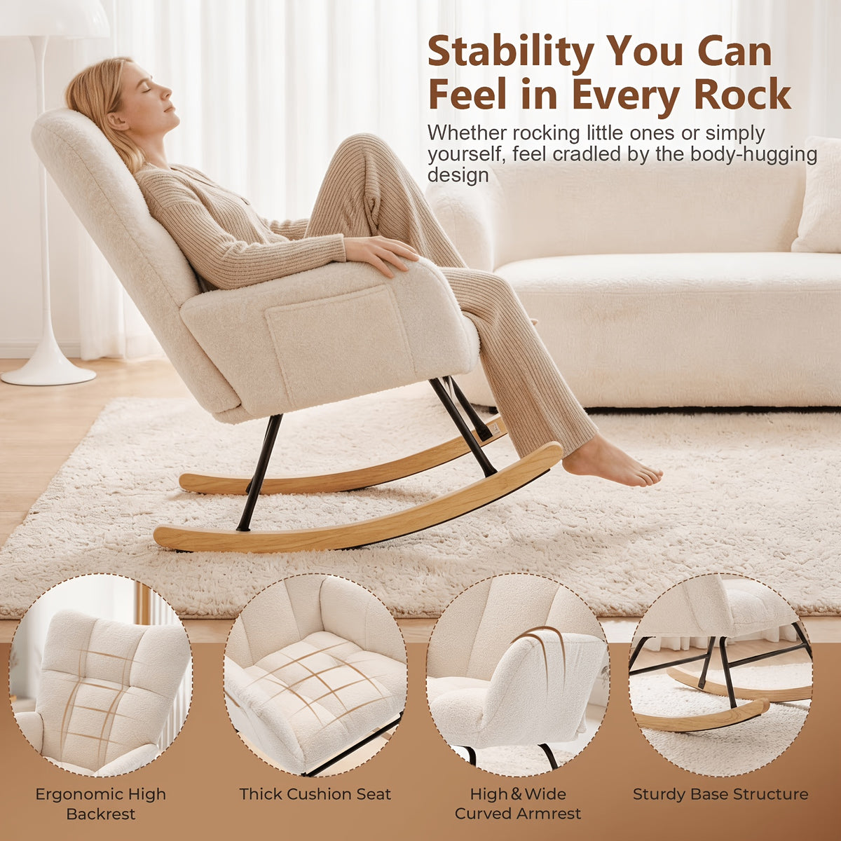 teddy upholstered rocking chair comfy glider rocker high - Temu