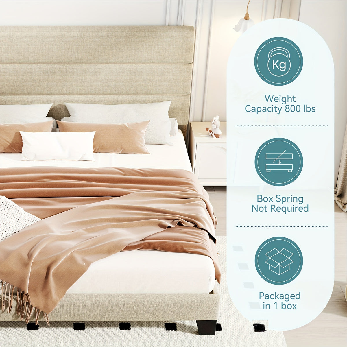 modern fabric upholstered bed frame headboard strong - Temu