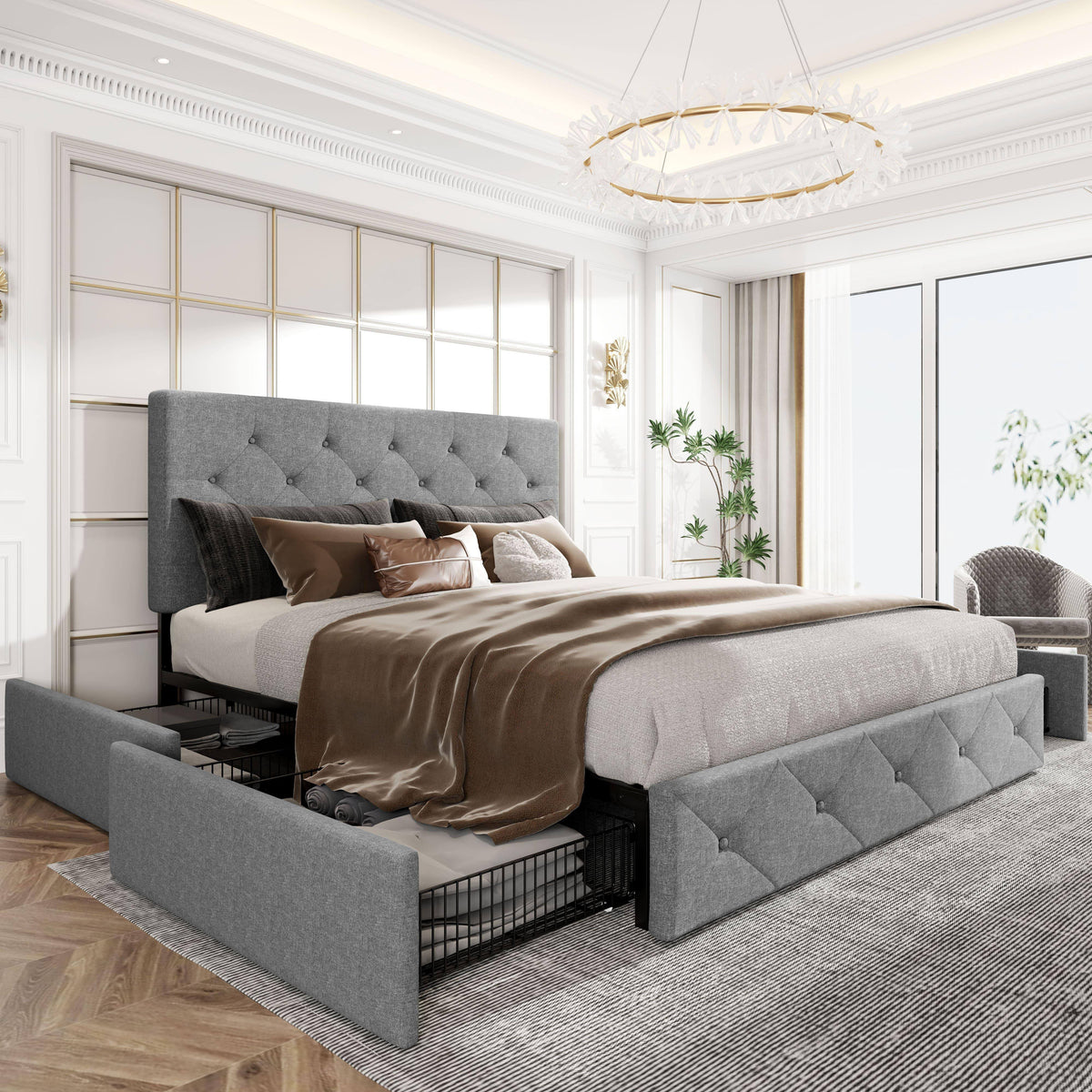full queen king upholstered platform storage bed 4 - Temu