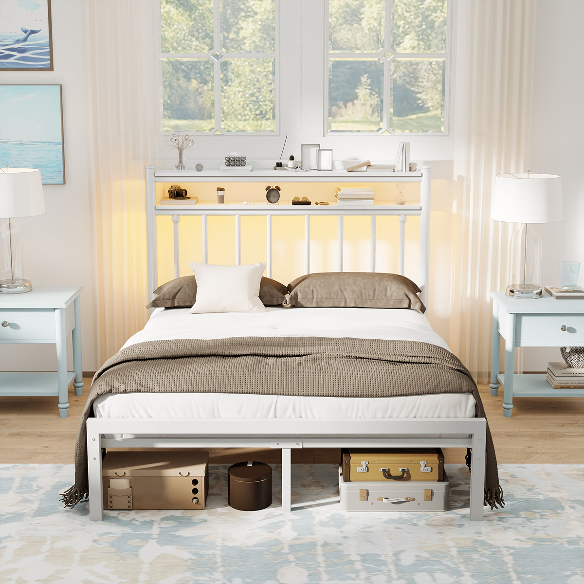metal twin full queen king size bed frame 2 tier storage - Temu