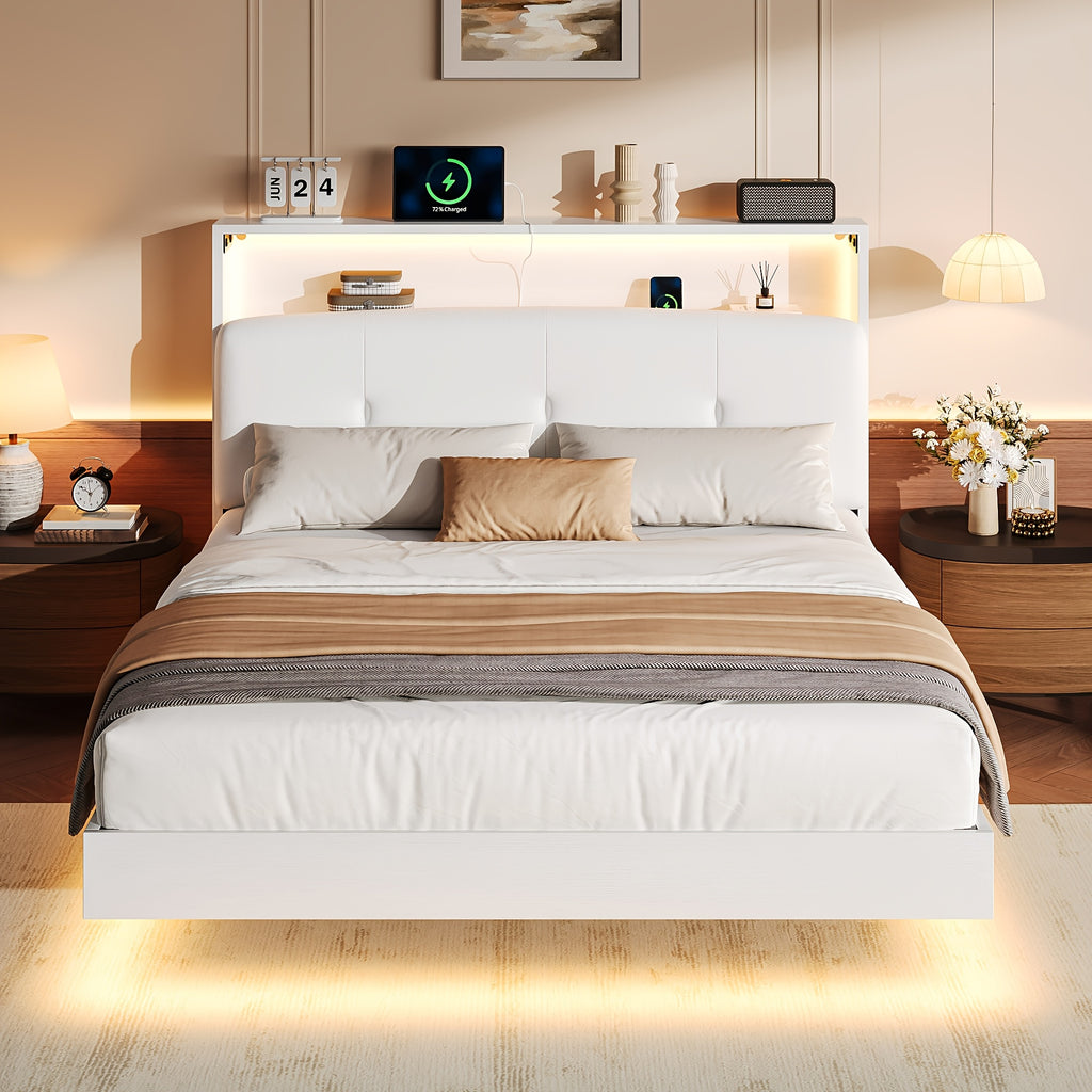 modern bed frame led lightings storage headboard - Temu