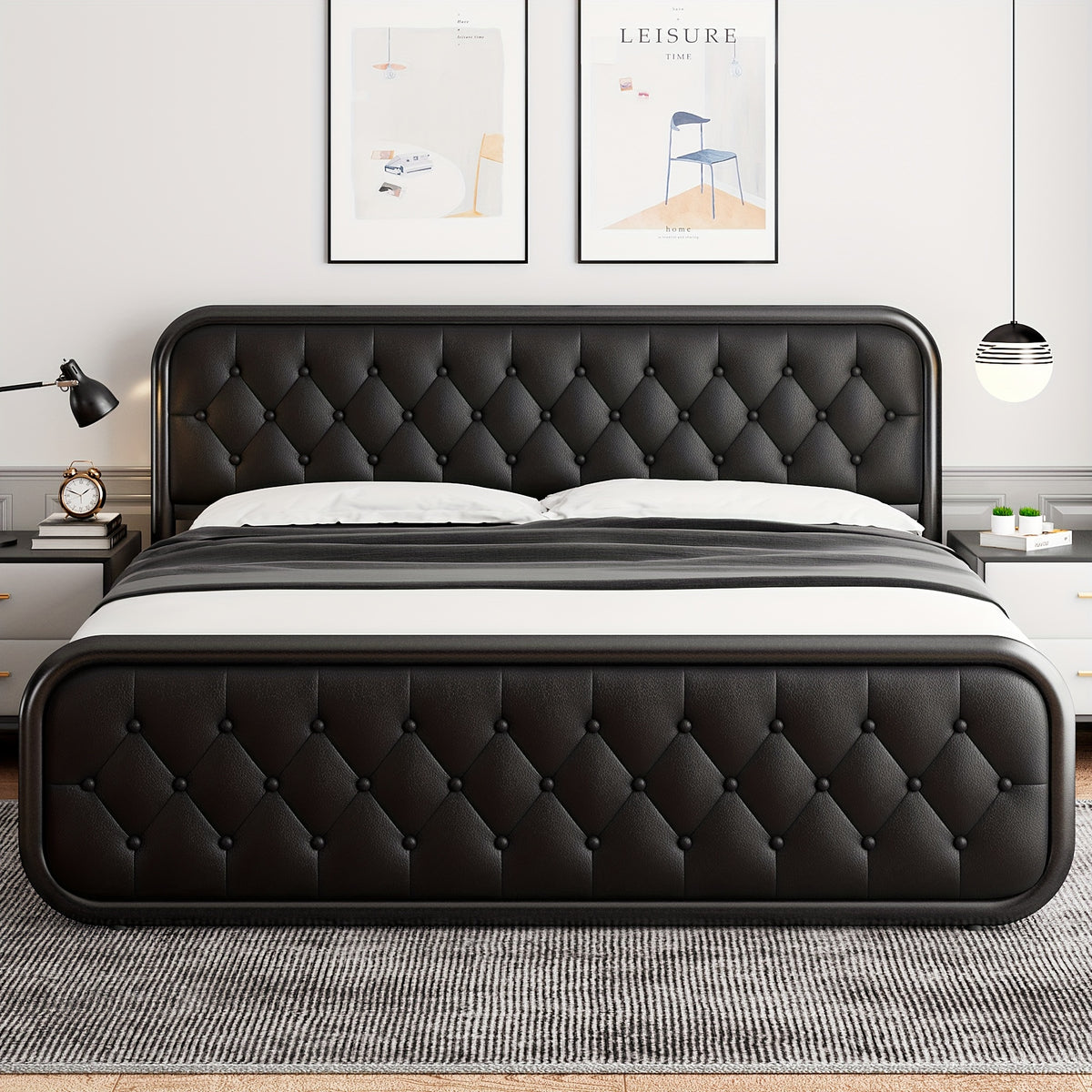 metal bed frame platform bed frame faux leather - Temu