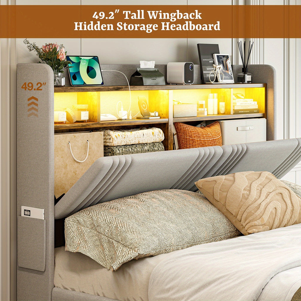 bed frames hidden storage headboard 4 drawers 49 2 tall - Temu