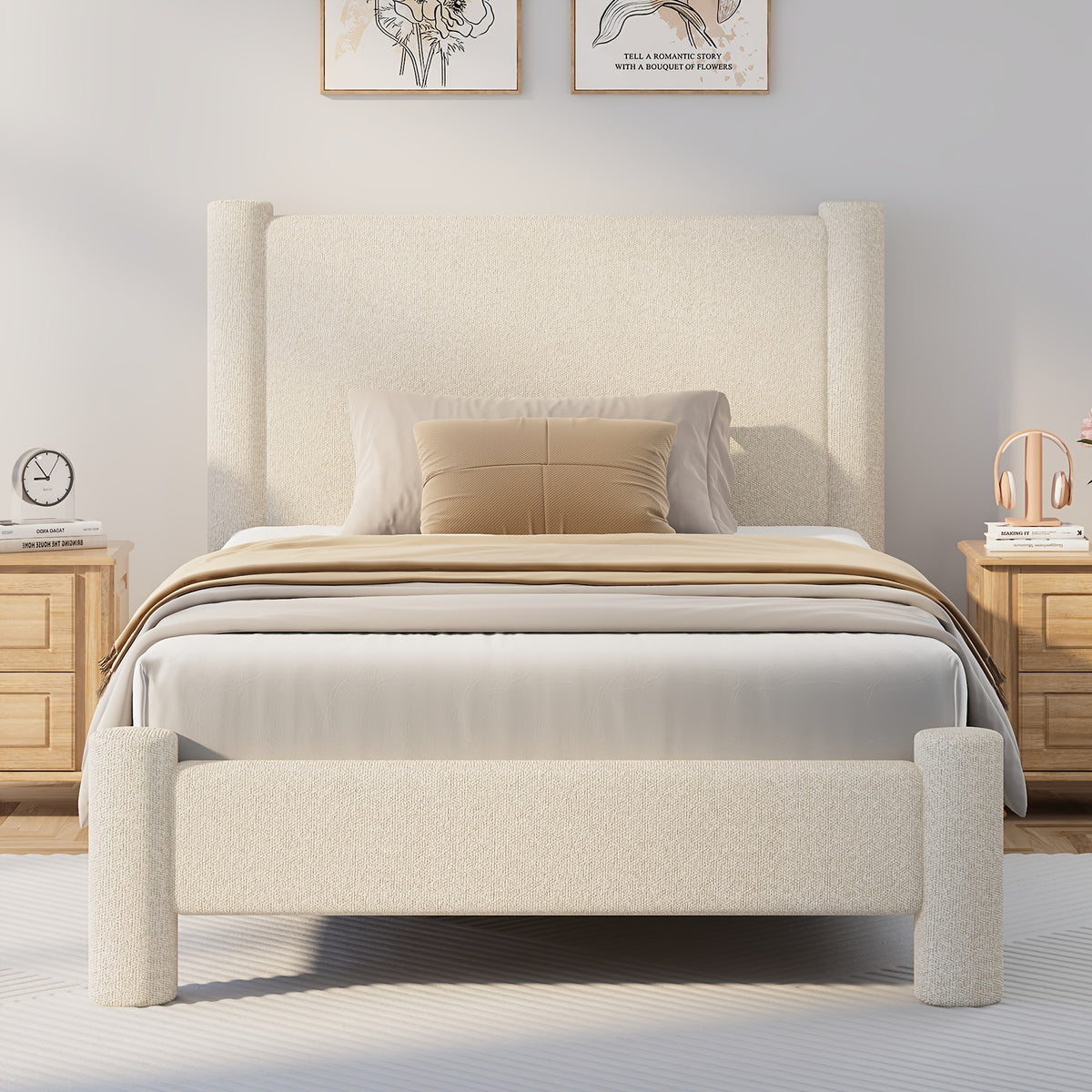 soft boucle upholstered bed frame headboard twin full queen - Temu