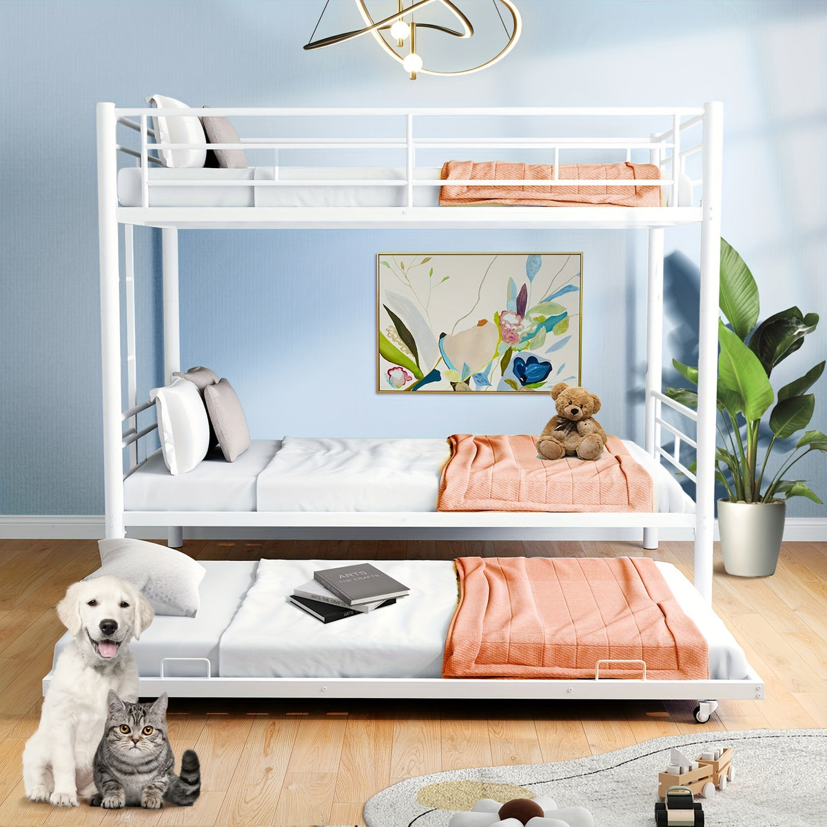 77 l metal bunk bed trundle twin bunk bed ladder - Temu