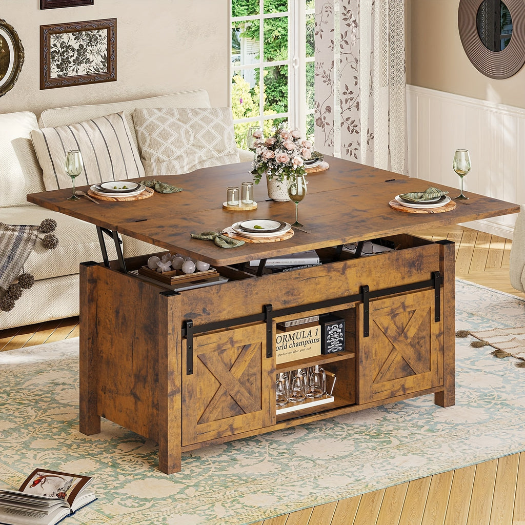 farmhouse lift top coffee table hidden compartments open - Temu