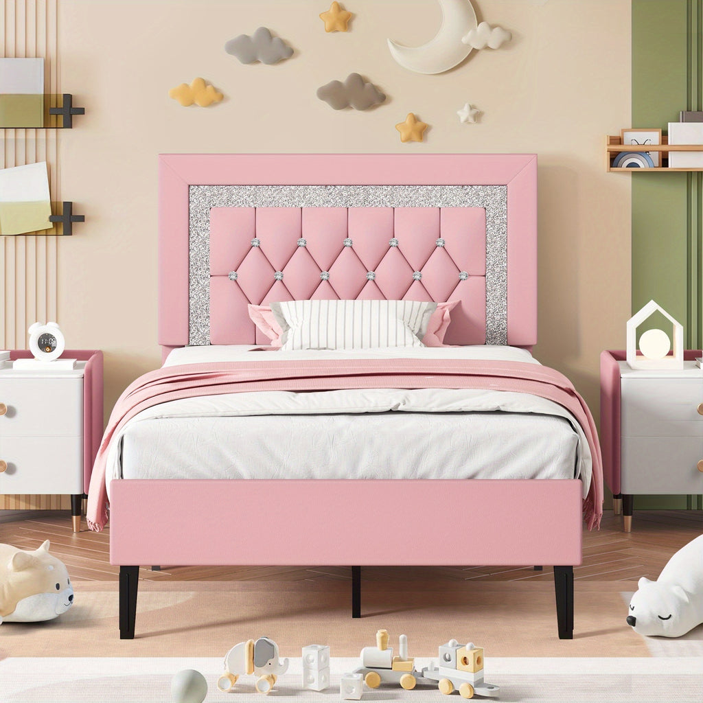 twin full queen bed frame tufted button headboard - Temu