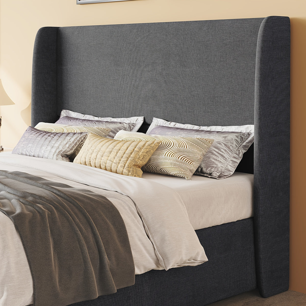 fabric lift storage bed frame featuring wingback - Temu
