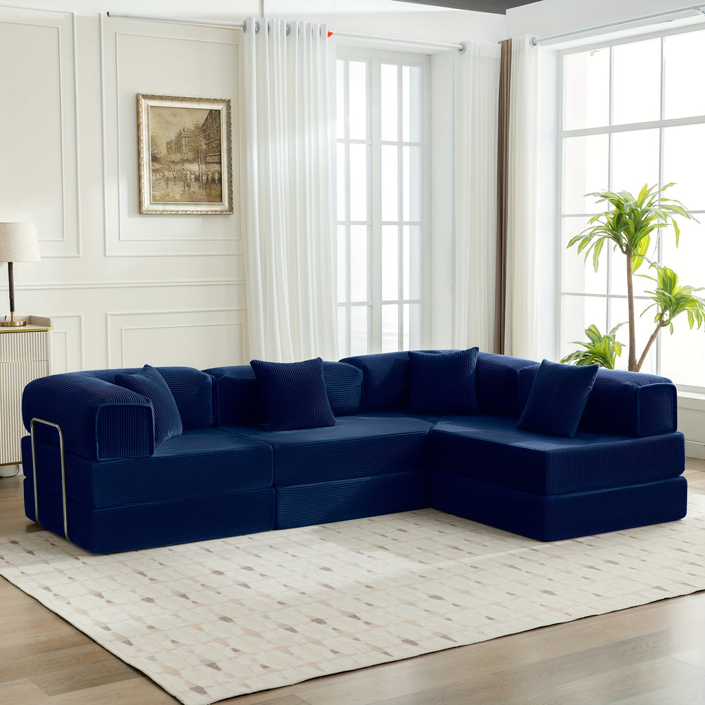 chenille oversized sleeper sofa couch, 170 inches extra long convertible 3-4 person pull-out sofa bed, sectional convertible corner sofa, combination spliced block sofa side table - furniture - Temu