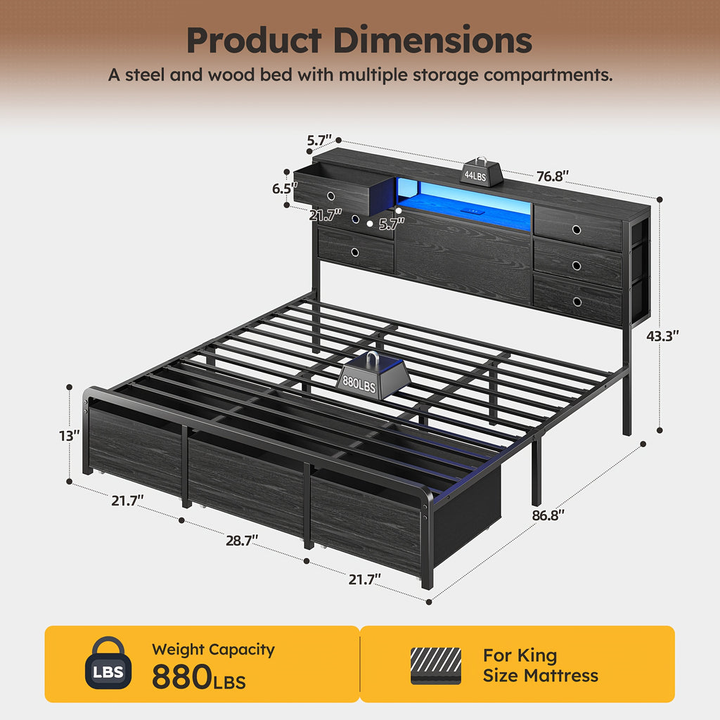 king queen full size storage bed frame 8 9 drawers headboard - Temu