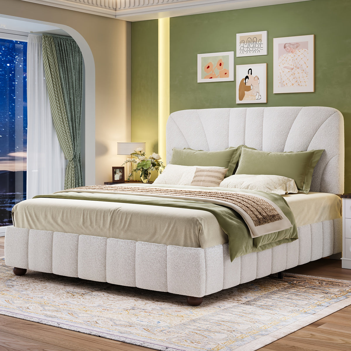 queen size boucle bed frame grey upholstered adjustable - Temu