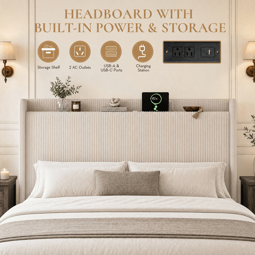 full queen king corduroy upholstered bed frame - Temu