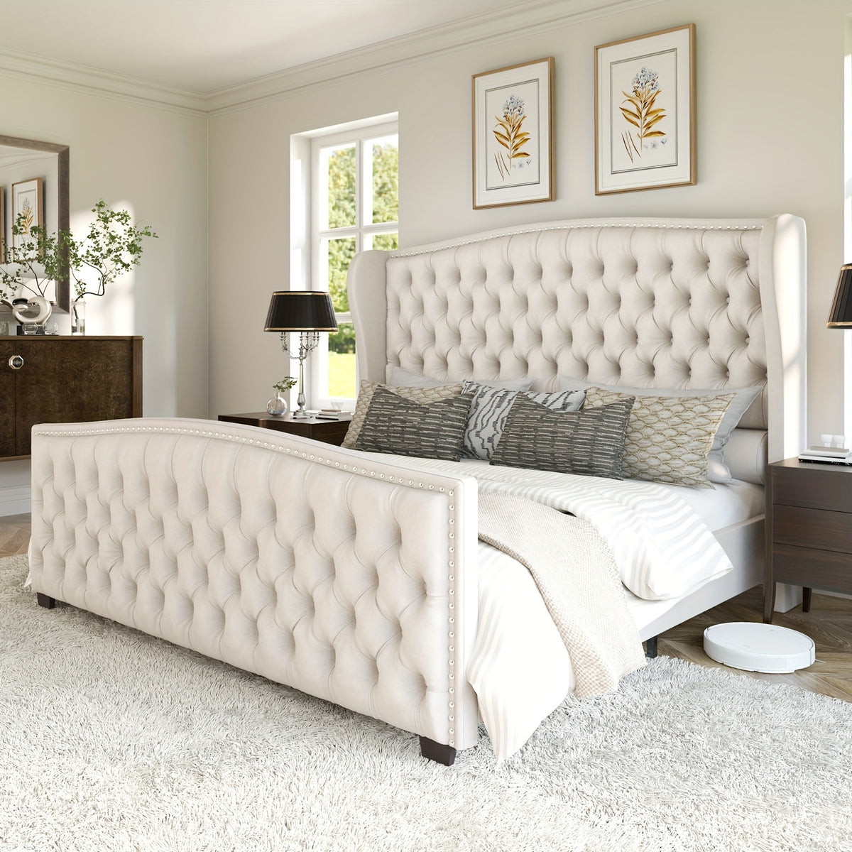 platform bed frame velvet upholstered bed deep button tufted - Temu