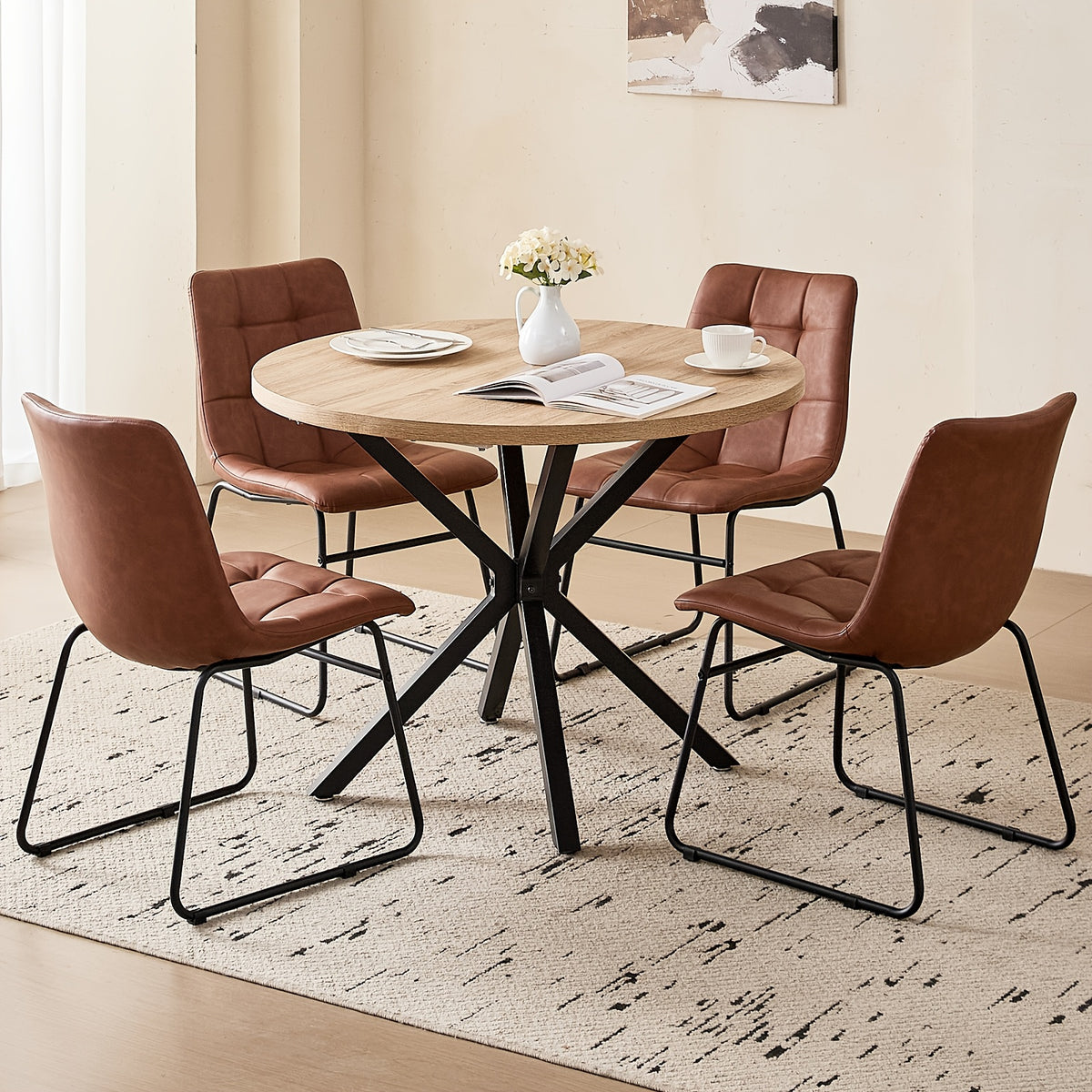 39 modern round 5pcs dining set natural wood grain - Temu