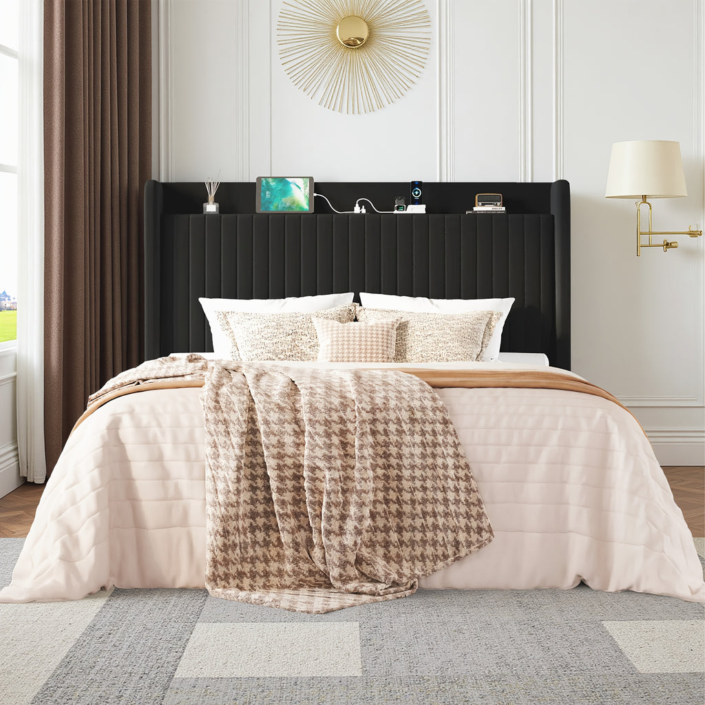 full queenking size wingback platform bed frame built - Temu