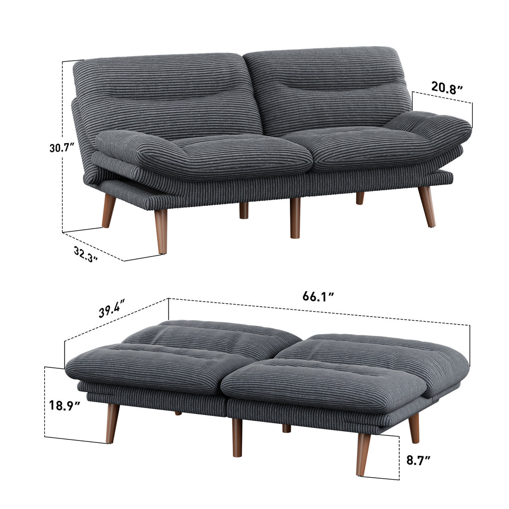 66 71 inch futon sofa bed adjustable backrest armrests - Temu