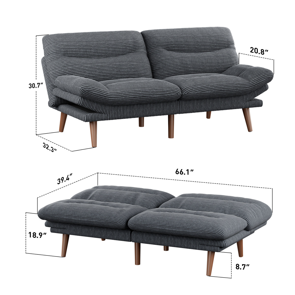 66 71 inch futon sofa bed adjustable backrest armrests - Temu