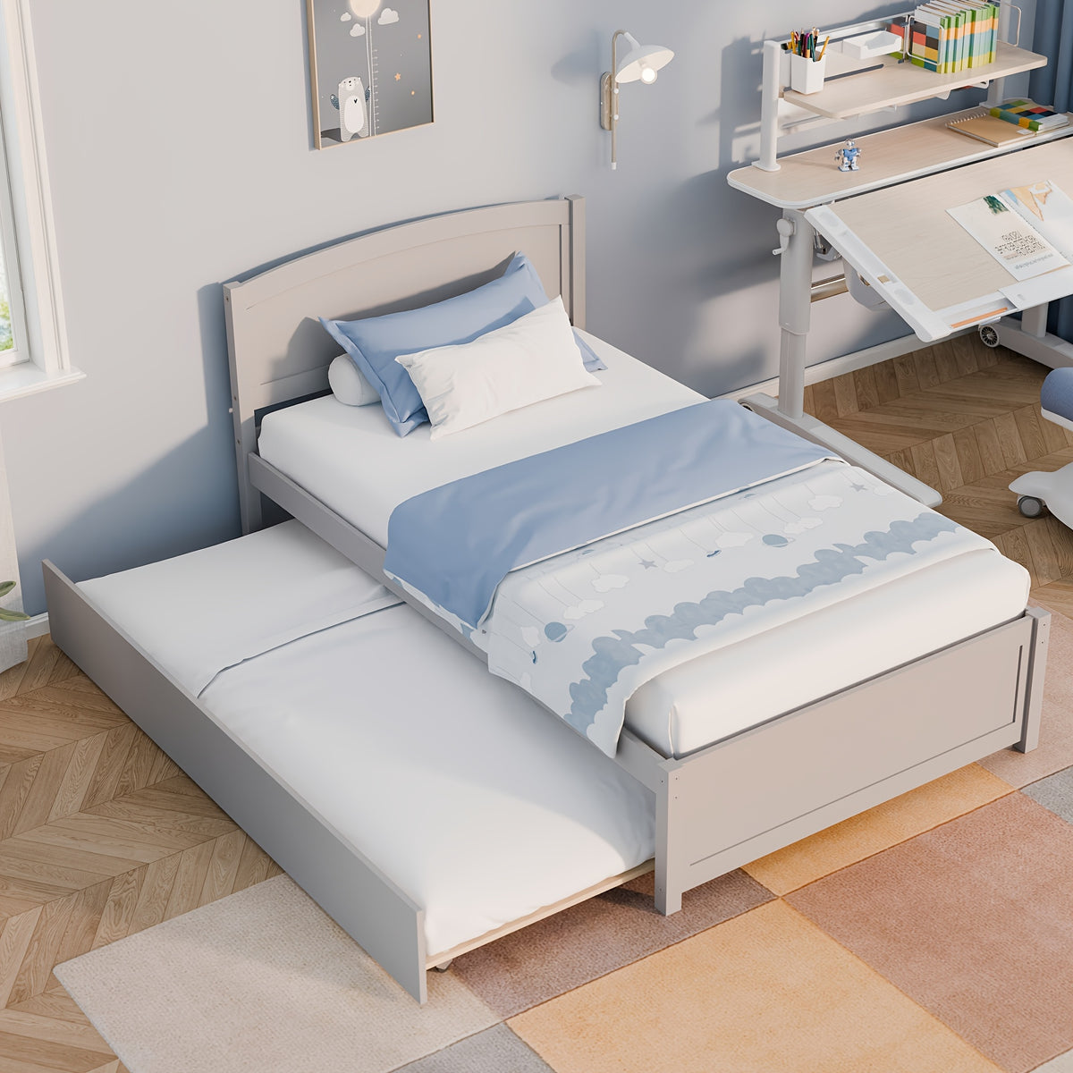 twin bed trundle wood bed frame headboard footboard wood - Temu
