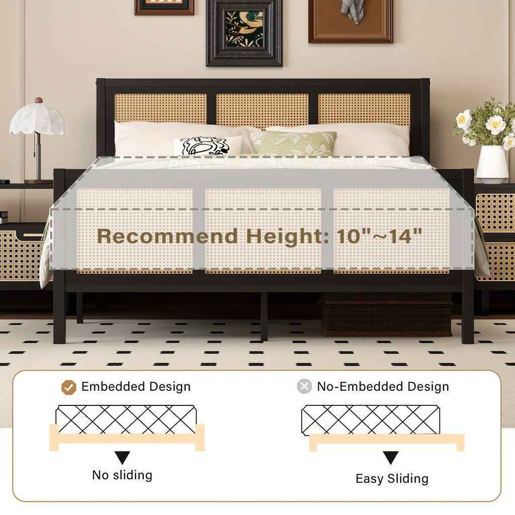 full queen king boho king bed frame headboard metal platform - Temu