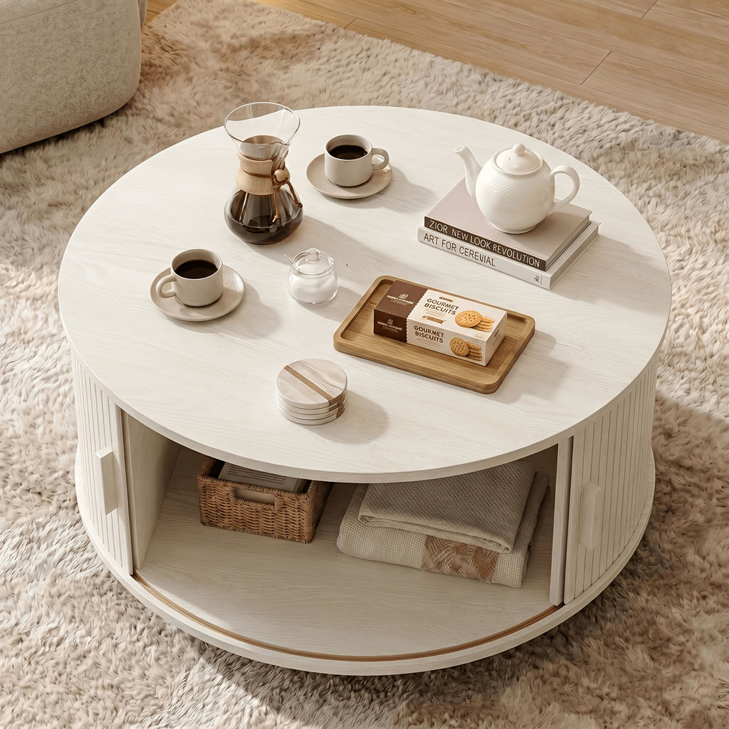 32 round fluted coffee table storage   century modern - Temu