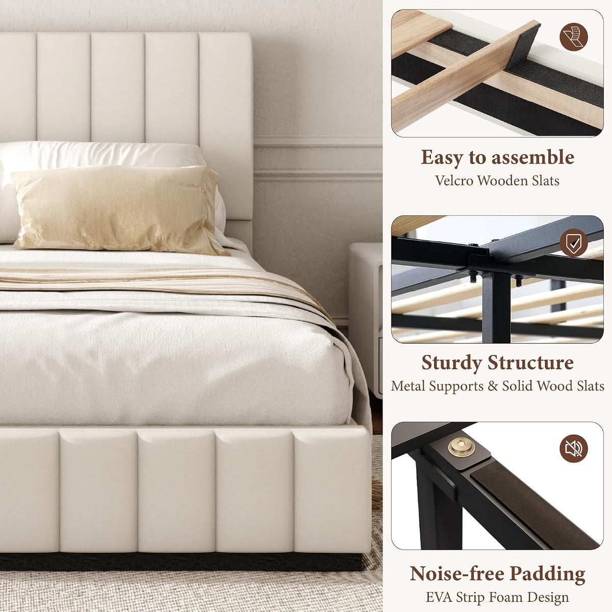 king bed frame 47 2 tall headboard vertical channel tufted - Temu
