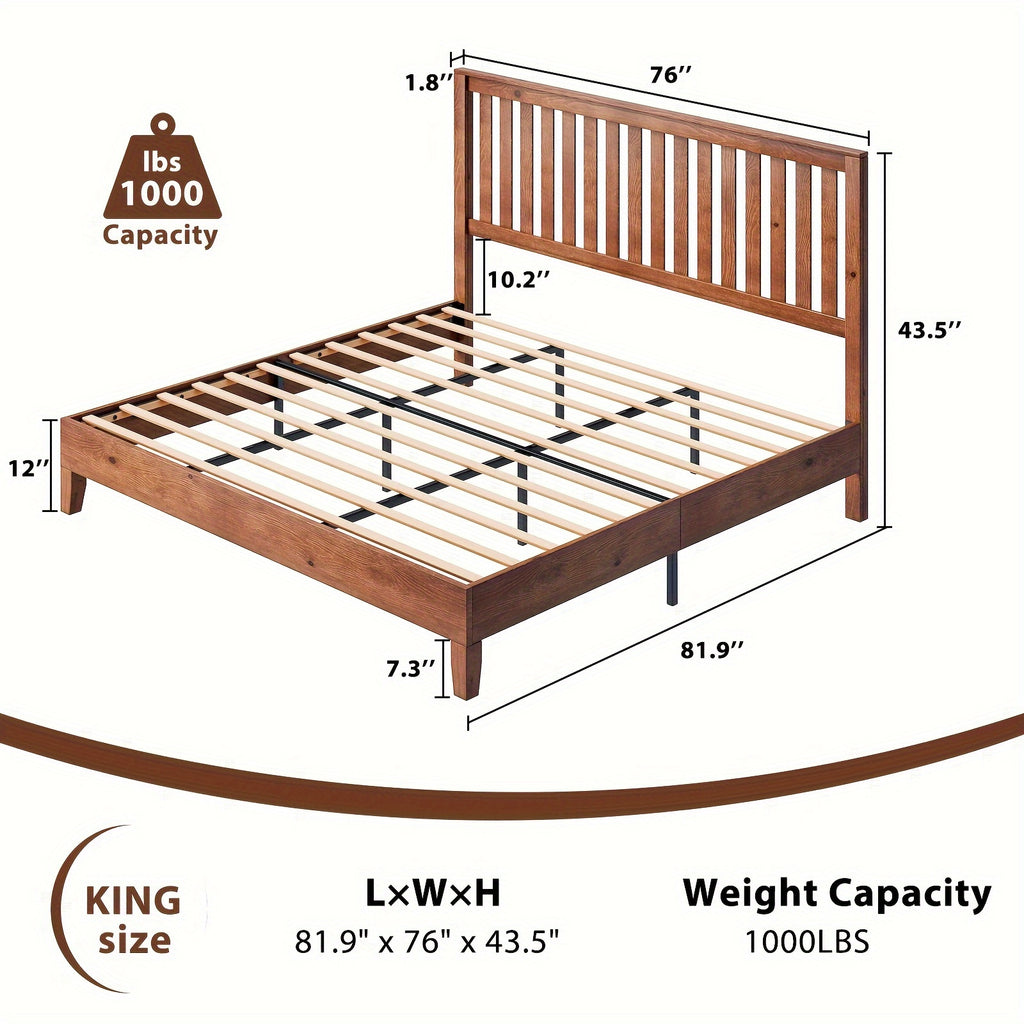 sturdy wooden bed frame grille headboard slatted - Temu