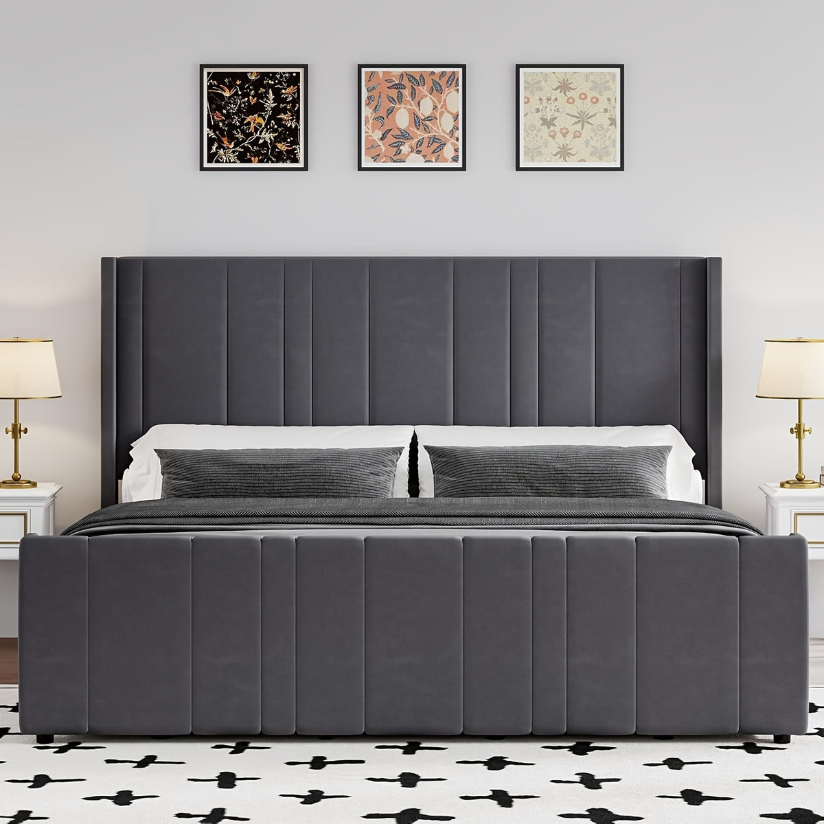full queen king bed frame upholstered bed velvet headboard - Temu